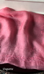 Load image into Gallery viewer, Women's Lakhnavi Handcrafted Pure Organza Chikankari Unstitched Kurta And Dupatta Set- HONC0327848