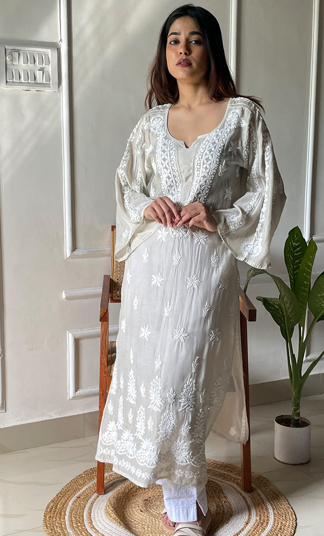 Women's Lucknowi Handcrafted Muslin Chikankari Kurti - HONC0292556