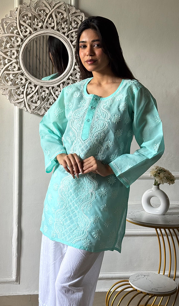 Women's Lakhnavi Handcrafted Cotton Chikankari Top - HONC0347238