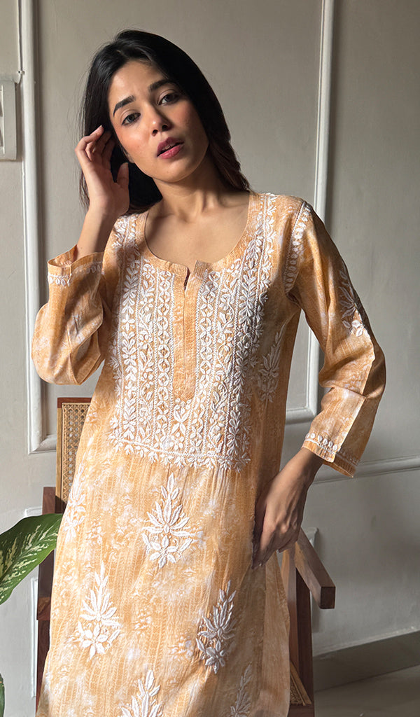 Meerab Women's Lucknowi Handcrafted Cotton Chikankari Kurti - HONC0289716
