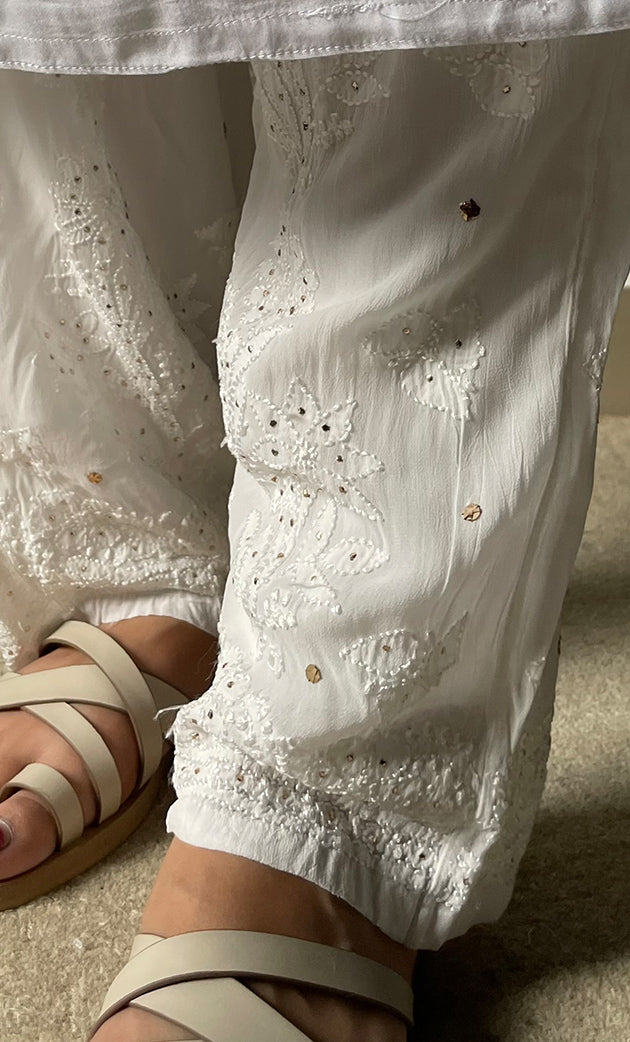 Women's Lucknowi Handcrafted Viscose Georgette Chikankari Pant - HONC0291672