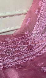Load image into Gallery viewer, Women's Lakhnavi Handcrafted Pure Organza Chikankari Unstitched Kurta And Dupatta Set- HONC0324982