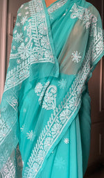 Load image into Gallery viewer, Women&#39;s Lucknowi Handcrafted Faux-Georgette Chikankari Saree - HONC0295212
