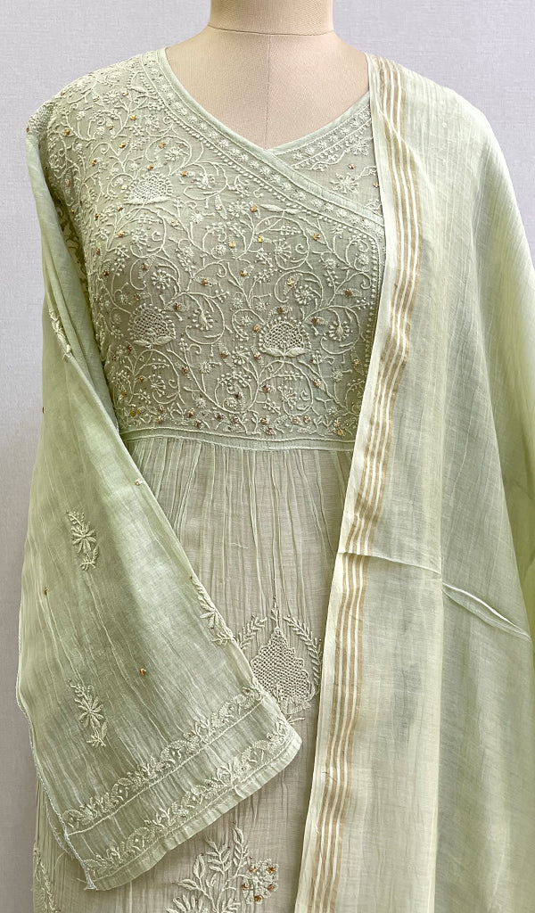 Women's Lakhnavi Handcrafted Mul Chanderi Semi Stitched Angrakha And Dupatta Set - HONC0144299