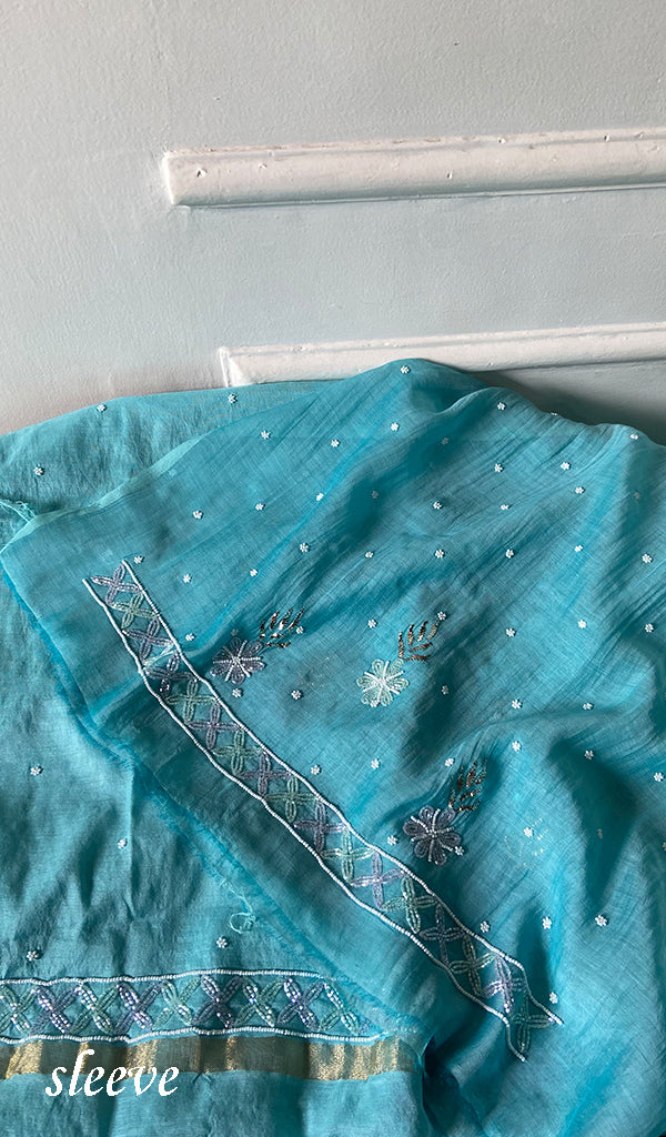 Women's Lakhnavi Handcrafted Mul Chanderi Unstitched Chikankari Full Suit - HONC0362592