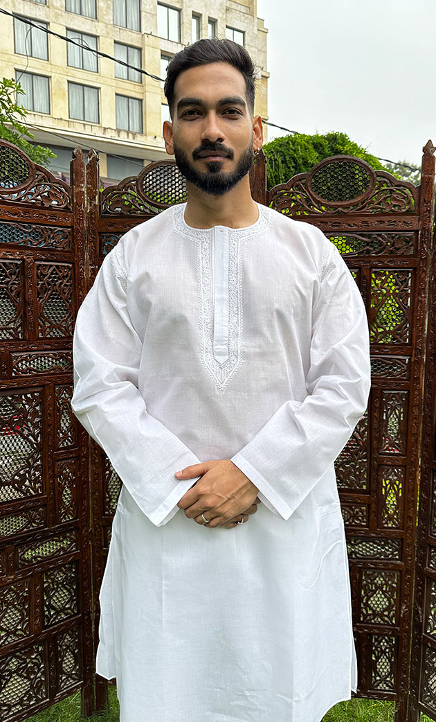 Men's Lucknowi Handcrafted Cotton Chikankari Kurta HONC0326010