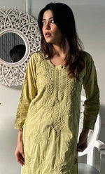 Load image into Gallery viewer, Women's Lakhnavi Handcrafted Chanderi Silk Chikankari Top And Pant Set - HONC0320578