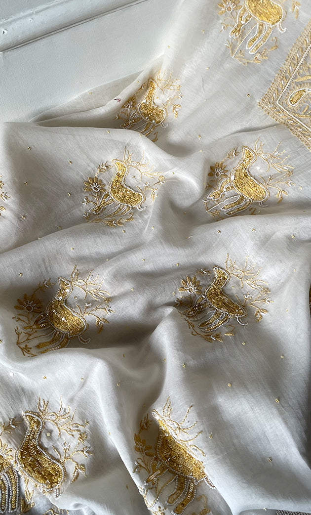 Titlee Women's Lakhnavi Handcrafted Unstitched Mul Chanderi Kurta And Dupatta Set - HONC0324068