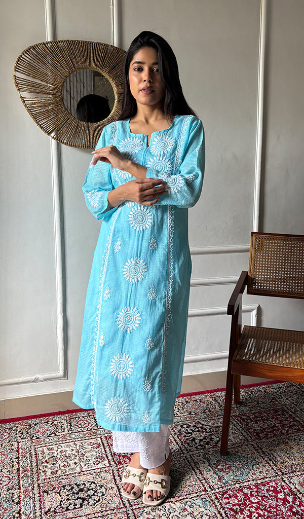Naima Women's Lakhnavi Handcrafted Kota Cotton Chikankari Kurti - HONC03604470