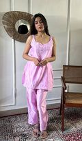 Amreena Women's Lakhnavi Handcrafted Chanderi Silk Chikankari Top And Pant Set - HONC0344955