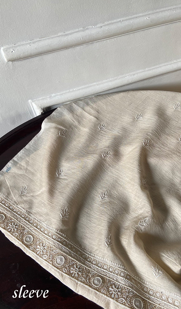 Lucknowi Handcrafted Munga Silk Chikankari Unstitched Men's Kurta Fabric - HONC0338568