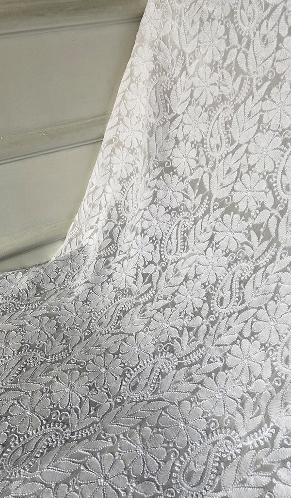 Women's Lakhnavi Handcrafted Viscose Georgette Chikankari Kurti Fabric - HONC0343103