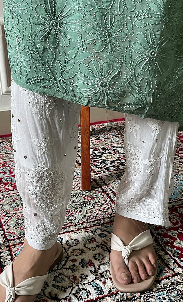 Women's Lucknowi Handcrafted Viscose Georgette Chikankari Pant - HONC0291675