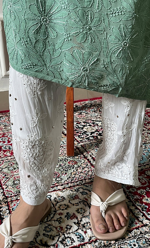 Women's Lucknowi Handcrafted Viscose Georgette Chikankari Pant - HONC0291675