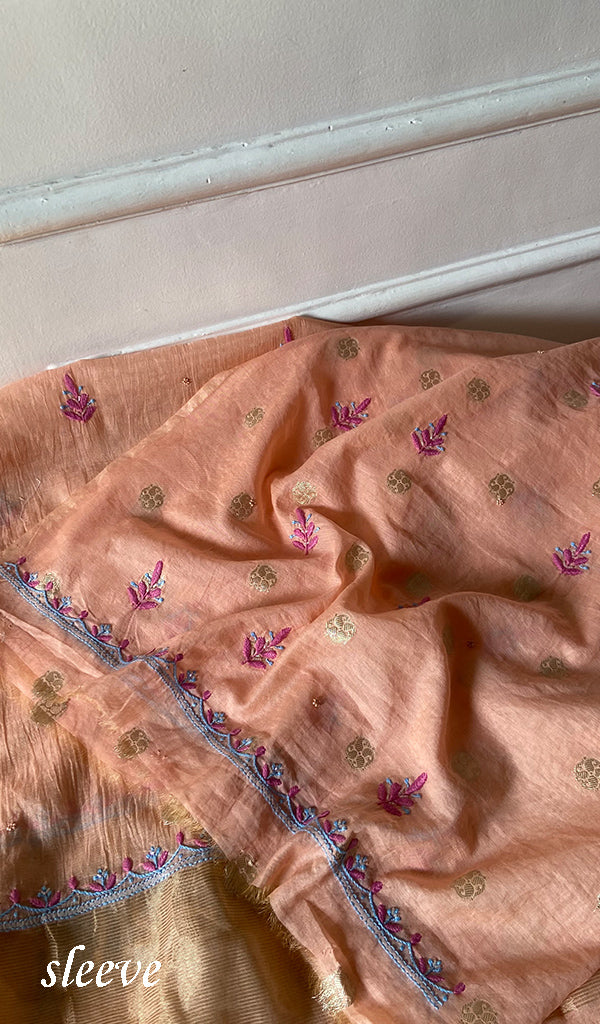 Women's Lakhnavi Handcrafted Mul Chanderi Unstitched Chikankari Full Suit - HONC0352034