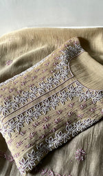 Load image into Gallery viewer, Saziya Women's Lakhnavi Handcrafted Mul Chanderi Semi - stitched Chikankari Full Suit Material - HONC0321284