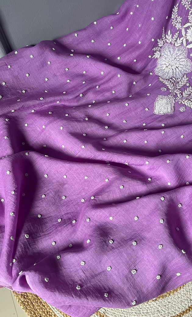 Jazba Women's Lakhnavi Handcrafted Mul Chanderi UnStitched Kurta And Dupatta Set - HONC0301706