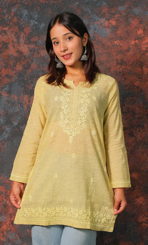 Women's Lakhnavi Handcrafted Cotton Chikankari Top - HONC0331498