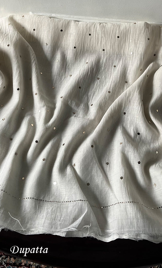 Women's Lakhnavi Handcrafted Mul Chanderi Unstitched Kurta And Dupatta Set- HONC0338724