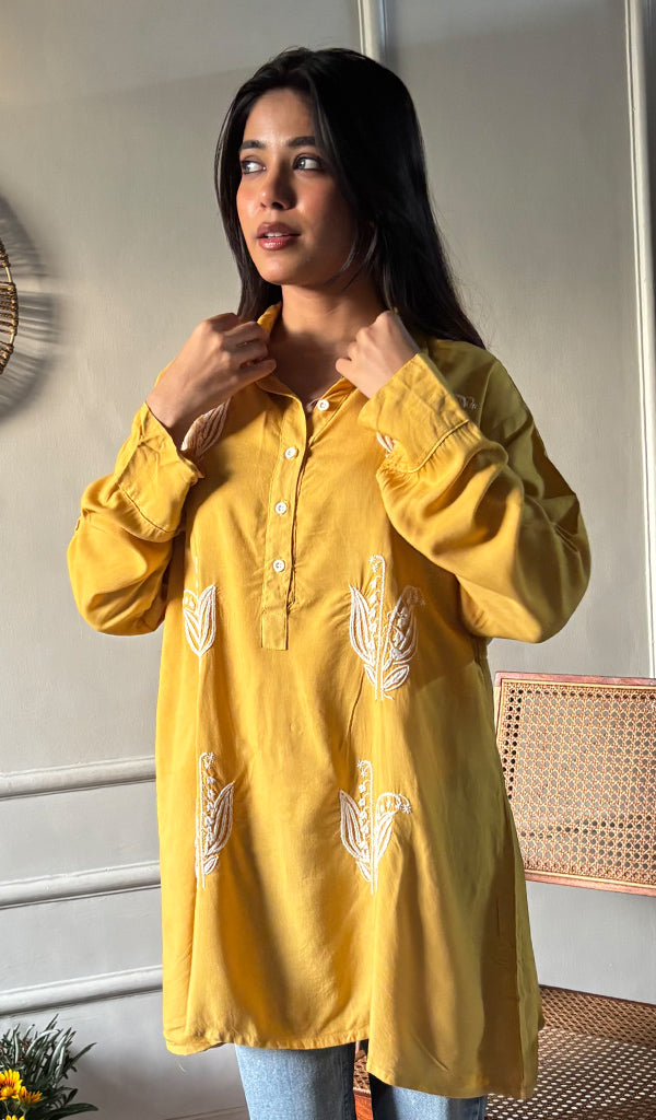 Trisha Women's Lakhnavi Handcrafted Cotton Oversized  Chikankari Top - HONC0325811