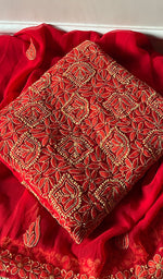 Load image into Gallery viewer, Yumna Women&#39;s Lucknowi Handcrafted Faux-Georgette Chikankari Suit Material - HONC0277972
