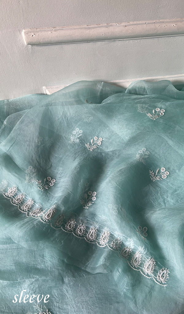 Women's Lakhnavi Handcrafted Pure Organza Chikankari Unstitched Full Suit Material - HONC0351123