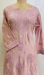 Load image into Gallery viewer, Sufi Women&#39;s Lucknowi Handcrafted Chanderi Silk Chikankari Kurti - HONC0126970
