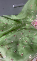 Load image into Gallery viewer, Women&#39;s Lakhnavi Handcrafted Pure Organza  Silk Chikankari Unstitched Full Suit Material - HONC0267226
