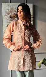 Load image into Gallery viewer, Afifa Women&#39;s Lakhnavi Handcrafted Chanderi Silk Chikankari Top And Pant Set - HONC0307943
