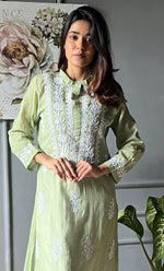 Load image into Gallery viewer, Women&#39;s Lakhnavi Handcrafted Kota Cotton Chikankari Kurti - HONC0305753
