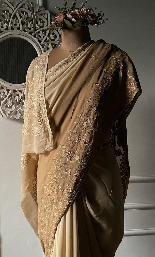 Women's Lakhnavi Handcrafted Viscose Georgette Chikankari Saree - HONC0318165