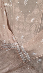 Beige Pure Mul Chanderi Chikankari 3 Pc Semi-Stitched Anarkali Suit Set