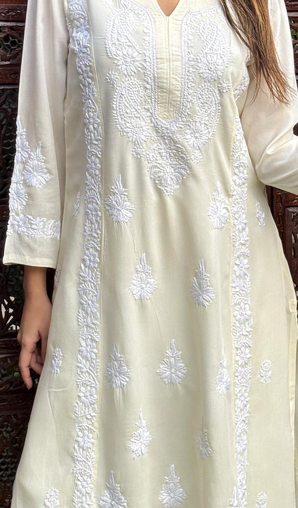 Rusdha Women's Lucknowi Handcrafted Modal Cotton Chikankari Kurti - HONC0213704