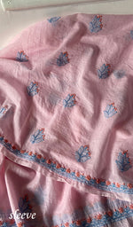 Women's Lakhnavi Handcrafted Mul Chanderi Unstitched Chikankari Full Suit .