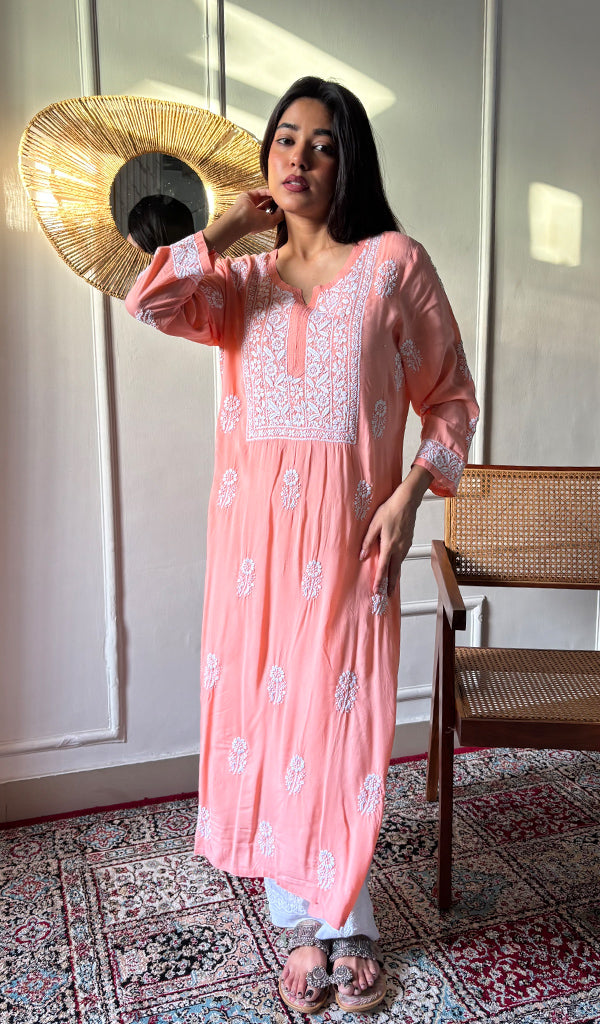 Rupam Women's Lucknowi Handcrafted Modal Cotton Chikankari Kurti - HONC0211900