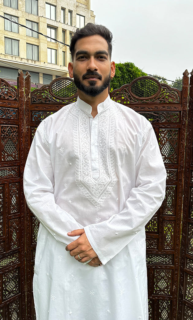Men's Lucknowi Handcrafted Cotton Chikankari Kurta  HONC0323881
