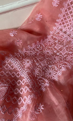 将图像加载到图库查看器中， Women&#39;s Lakhnavi Handcrafted Pure Organza Chikankari Unstitched Kurta And Dupatta Set- HONC0266926
