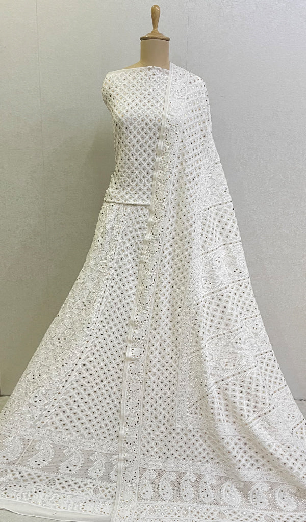 Women's Lakhnavi Handcrafted Bridal Pure Silk Georgette Chikankari Lehenga Set - HONC0115061