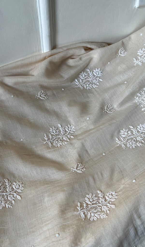 Women's Lakhnavi Handcrafted Mul Chanderi Chikankari Full Suit Material - HONC0279289