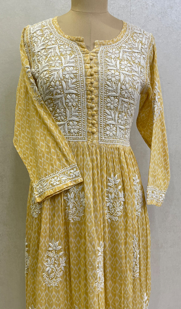 Women's Lucknowi Handcrafted Printed Ikkat Cotton Chikankari Dress - HONC0144070
