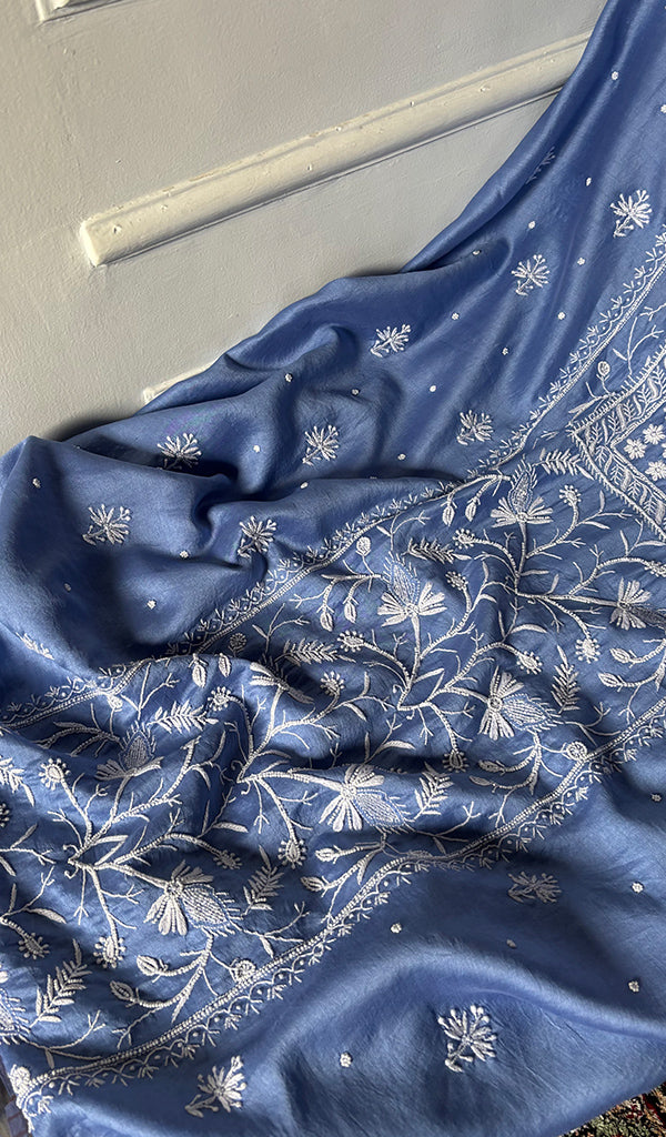 Women's Lucknowi Handcrafted Chanderi Silk Unstitched  Chikankari Full Suit Material - HONC0334684