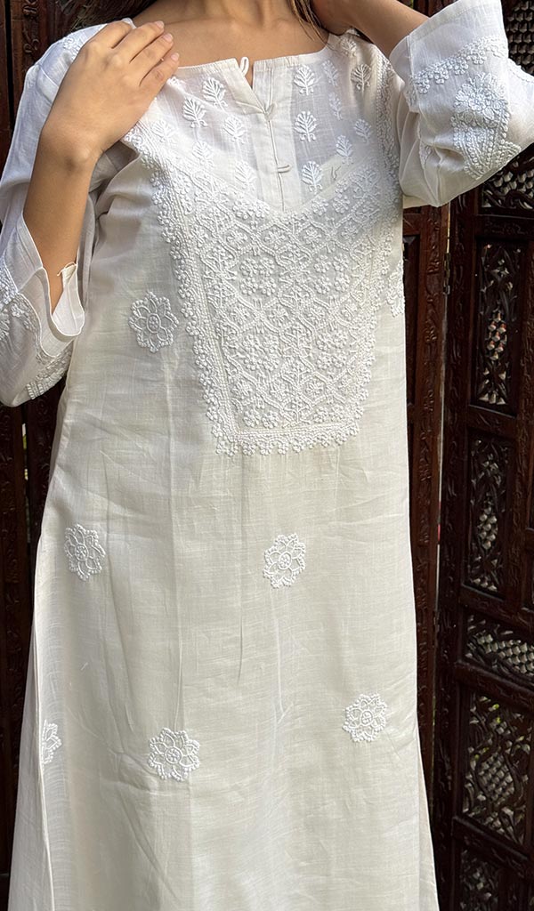 Uzma Women's Lucknowi Handcrafted Cotton Chikankari Kurti - HONC0213270