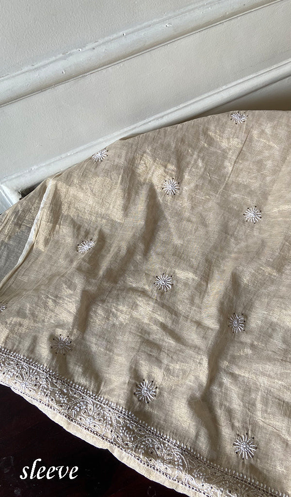Lucknowi Handcrafted Tissue Chanderi Chikankari Unstitched Unisex Kurta Fabric - HONC0338779