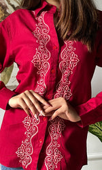 Load image into Gallery viewer, Women&#39;s Lucknowi Handcrafted Slub Cotton Chikankari Top - HONC0299115
