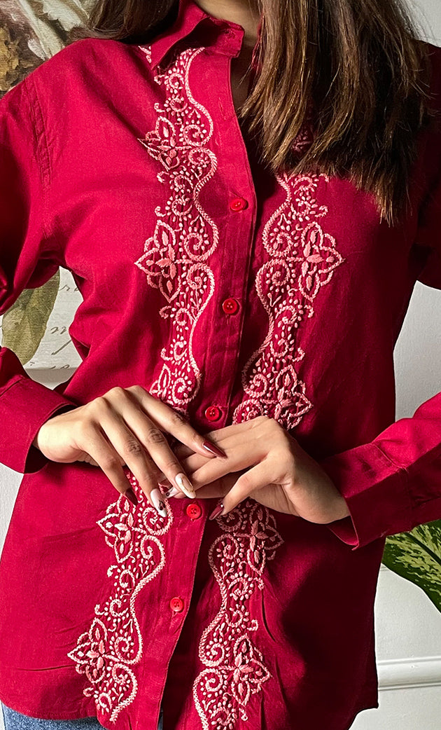 Women's Lucknowi Handcrafted Slub Cotton Chikankari Top - HONC0299115