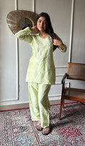Riddhi Women's Lakhnavi Handcrafted Chanderi Silk Chikankari Top And Pant Set - HONC0360705