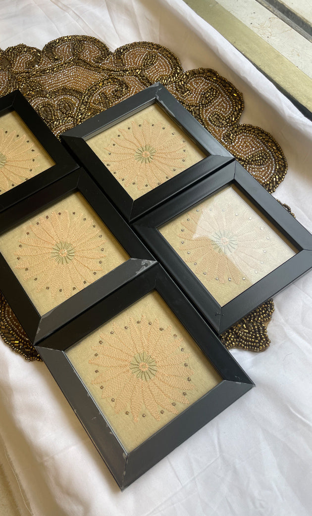 Handcrafted Chikankari Coaster Set of 5 – Elegant Embroidered Table Décor  - HONC0269407