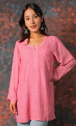 Load image into Gallery viewer, Women&#39;s Lucknowi Handcrafted Viscose Georgette Chikankari Top - HONC0327523
