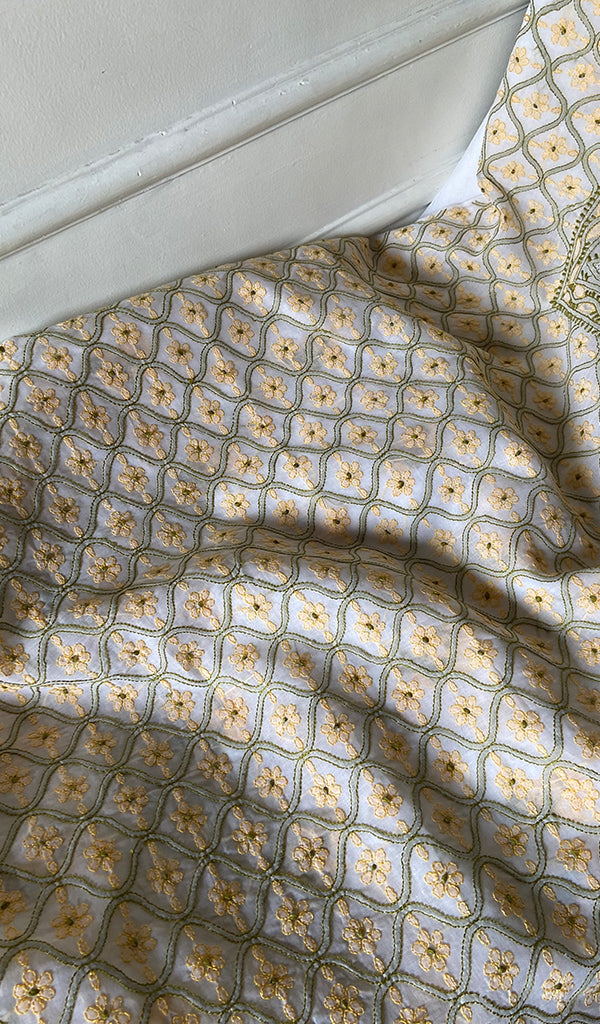 Women's Lakhnavi Handcrafted Cotton Unstitched Chikankari Suit Material - HONC0367398