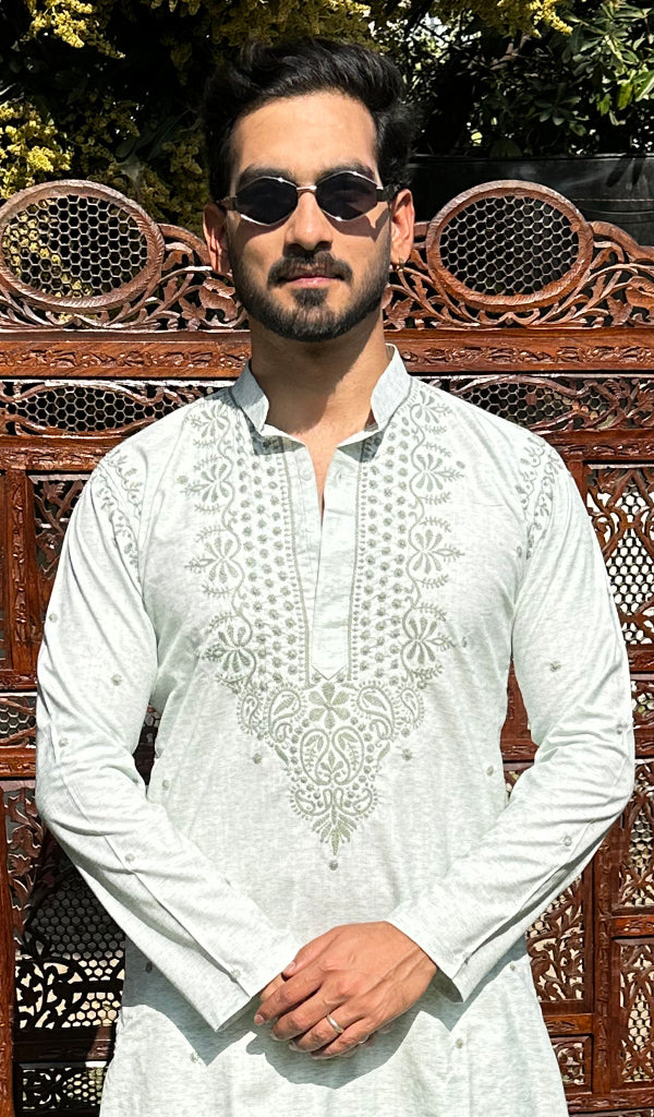 Men's Lucknowi Handcrafted Cotton Chikankari Kurta - HONC0329869